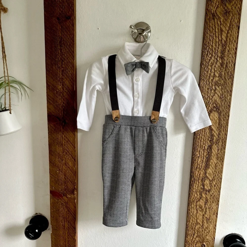 New Koala Baby Boutique Baby Boy Formal Gentlemen’s Suspender Outfit 0-3 Months